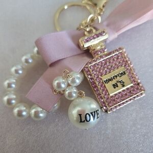 Elegant Bag Charm/Keychain with Pearls and Ribbon NWT